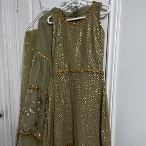 Sage Green Sharara Gharara Punjabi Indian Pakistani Suit Gold